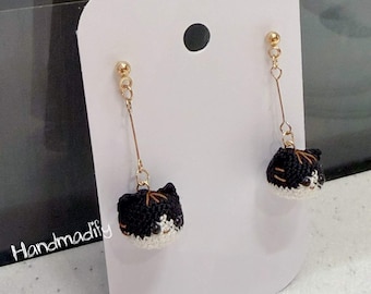 Crochet Cat Earrings - Tiny Tuxedo Design (Pattern Download)