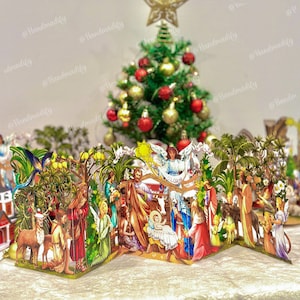 Tarjeta Zig Zag Noche Santa- Tarjeta Pop Up Jesucristo- Tarjeta de Navidad- Regalos para Navidad- Tarjeta de Felices Fiestas- Regalos hechos a mano