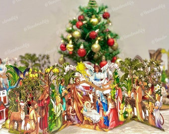Zig Zag Holy Night Pop-Up Card – Handmade Christmas Nativity