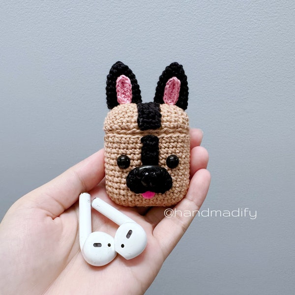 German Shepherd AirPods 1, 2, 3, Pro, Pro 2 Case - Animals Headphone Case - Crochet Animals AirPods Case - Special Gift - Handmade Gift