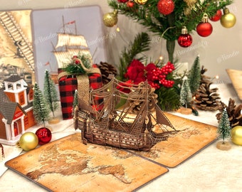 3D Pop Up Sailboat Card – Laser Cut Adventure Ship, Congratulations