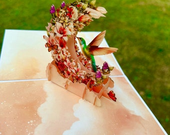 Hummingbird Pop Up Card, Floral 3D Birthday Anniversary Card