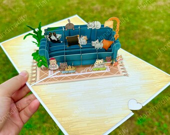Pop Up Cat Birthday Card, Handmade 3D Design