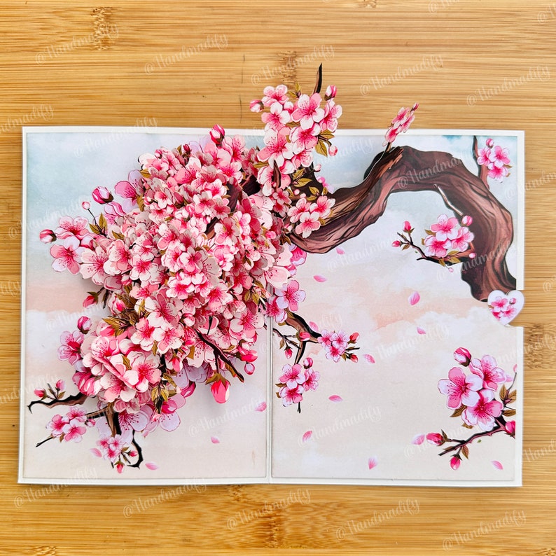 Carte pop up fleurs de cerisier, fleur de sakura, pour anniversaire, merci, mariage, commémorations, toutes les occasions, cadeaux faits main image 4