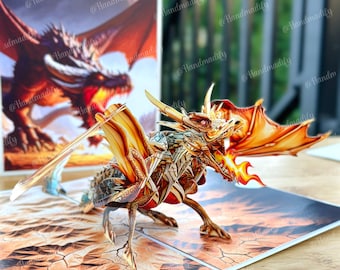 Pop Up Fire Dragon Legendary 3D Card, For Birthday, Thank You, Valentines, Anniversaries, All Occasions, Handmade Gifts