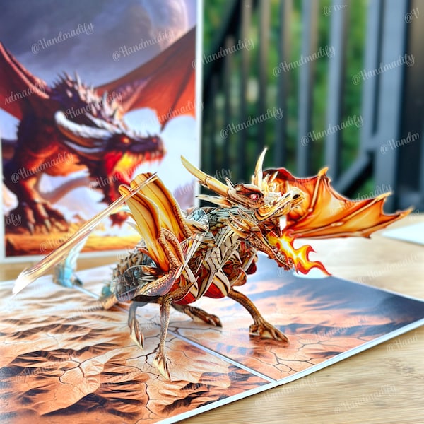 Pop Up Fire Dragon Legendary 3D Card, For Birthday, Thank You, Valentines, Anniversaries, All Occasions, Handmade Gifts