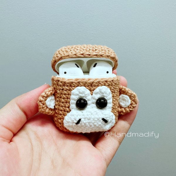 Affe AirPods 1, 2, 3, Pro, Pro 2 Hülle - Tiere Kopfhörer Hülle - Gehäkelte Tiere AirPods Hülle - Besonderes Geschenk -Handmade Geschenk -Liebe Geschenke