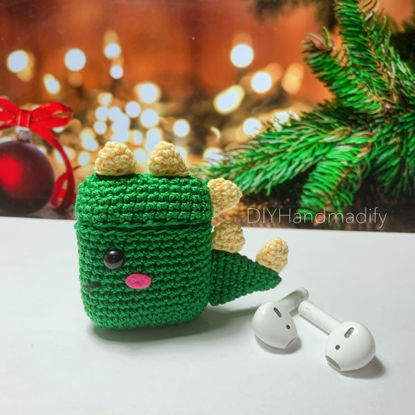 Green Dino AirPods 1, 2, 3, Pro, Pro 2 Case - Animals Headphone Case - Crochet Animals AirPods Case - Special Gift - Handmade Gift