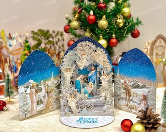 Carte pop up flocons de neige - carte pop up Jésus-Christ - carte de Noël - cadeaux pour Noël - carte joyeuses fêtes - cadeaux faits main