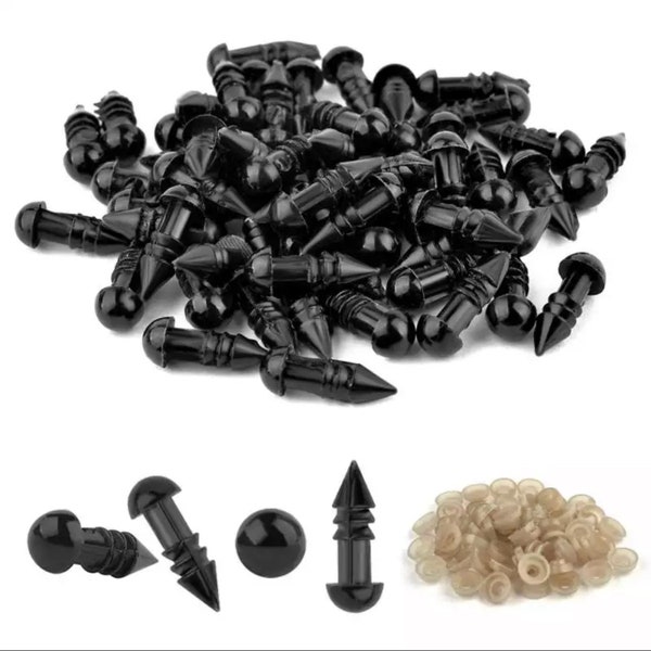 20pcs 6mm/ 8mm Yeux sûrs en plastique noir pour animaux de poupée - Jouets de bricolage - Cadeaux d'accessoires de poupées - Artisanat de bricolage