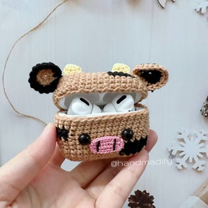 Brown Cow AirPods 1, 2, 3, Pro, Pro 2 Case - Animals Headphone Case - Crochet Animals AirPods Case - Special Gift -Handmade Gift -Love Gifts