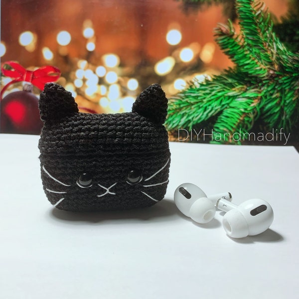 Black Cat AirPods 1, 2, 3, Pro, Pro 2 Case - Animals Headphone Case - Crochet Animals AirPods Case - Special Gift - Handmade Gifts