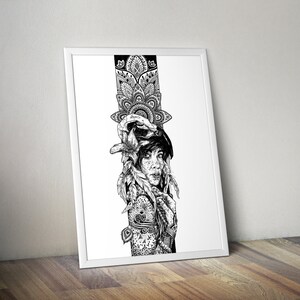 Art Illustration - BIRD TOTEM - Qualitätsdruck auf Papier 250gr
