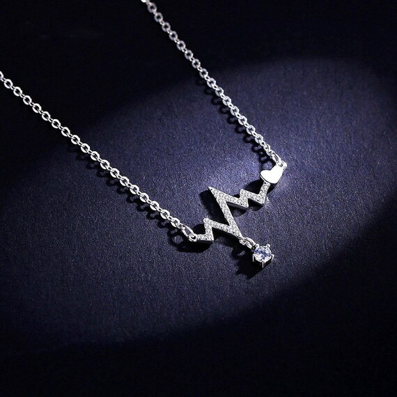 925 Sterling Silver Heartbeat Necklace Dainty Nurse Necklace