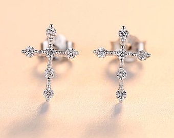 Tiny Cross Stud Earrings | Sterling Silver Cross Earrings | Tiny Studs | Dainty Studs |CZ Studs |Cross Studs |Minimalist Studs |Baptism Gift