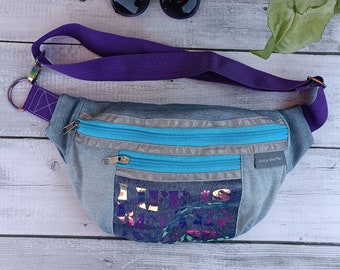 Große Denim-Gürteltasche: Bleiben Sie im Trend und haben die Hände frei, Hüft- und Umhängetasche - Geschenk des Einhorn-Liebhabers