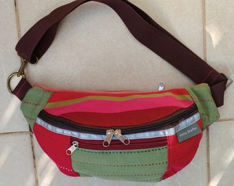 Recycled Canvas Fabric Large  Fanny Pack, Belt Bag, Hip or Crossbody Use, 4 Pockets, Versatile Belt Bag