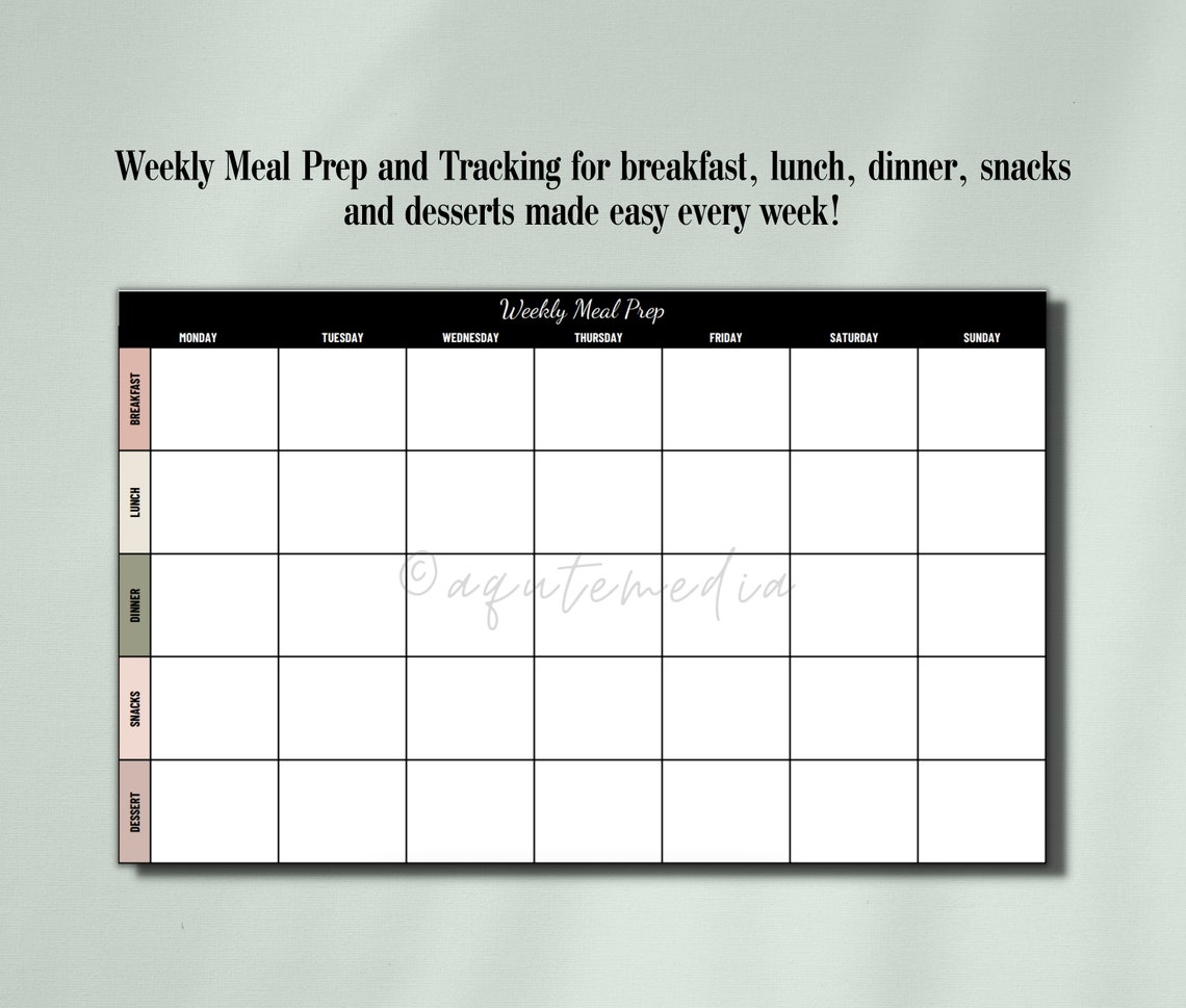 Meal Prep & Grocery List Template Weekly Meal Prep Editable Meal