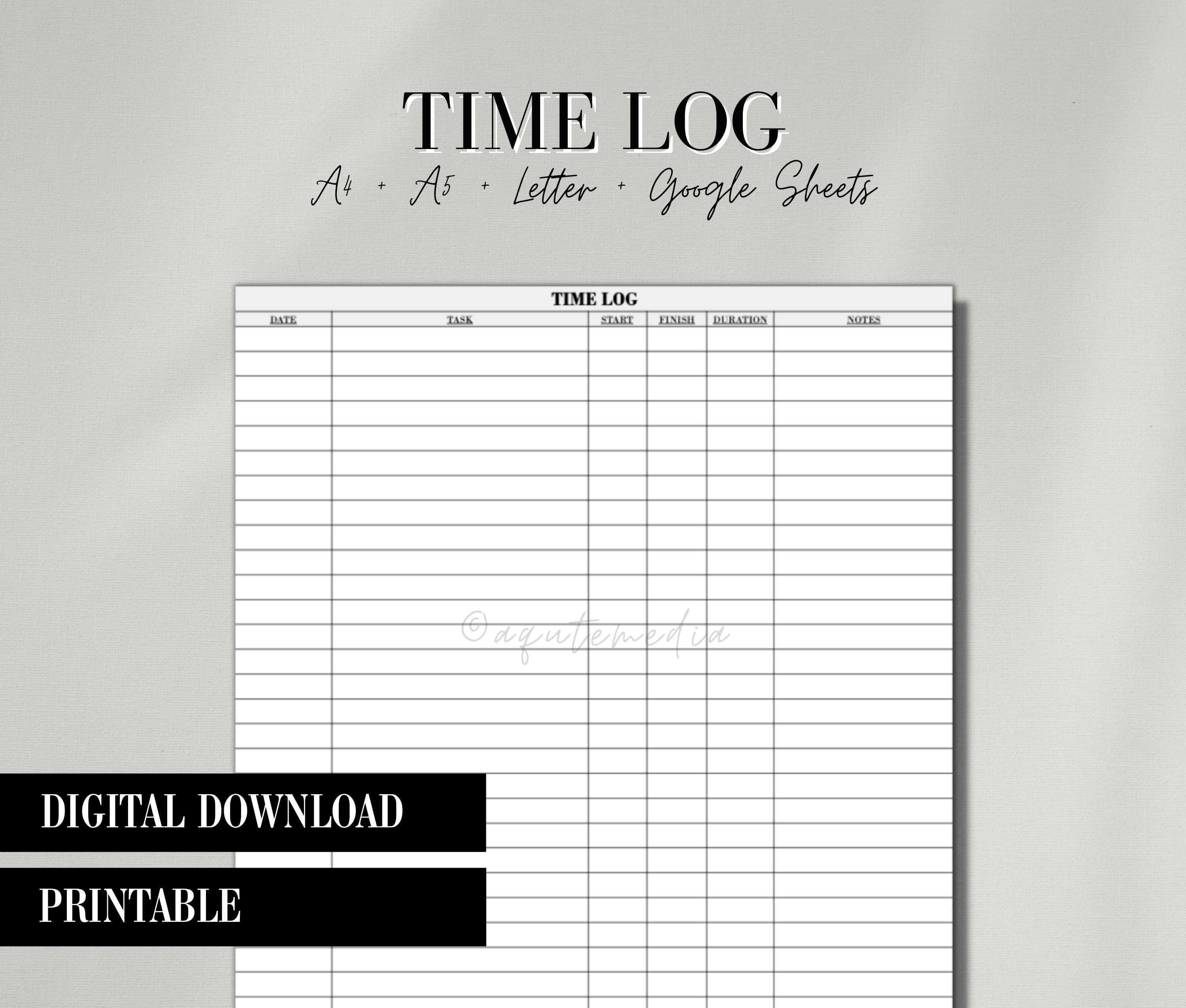 Time Log Template Printable Time Log Task Sheet Work Tracker Editable Time Log Template Printable Time Log Task Sheet Work Tracker Editable
