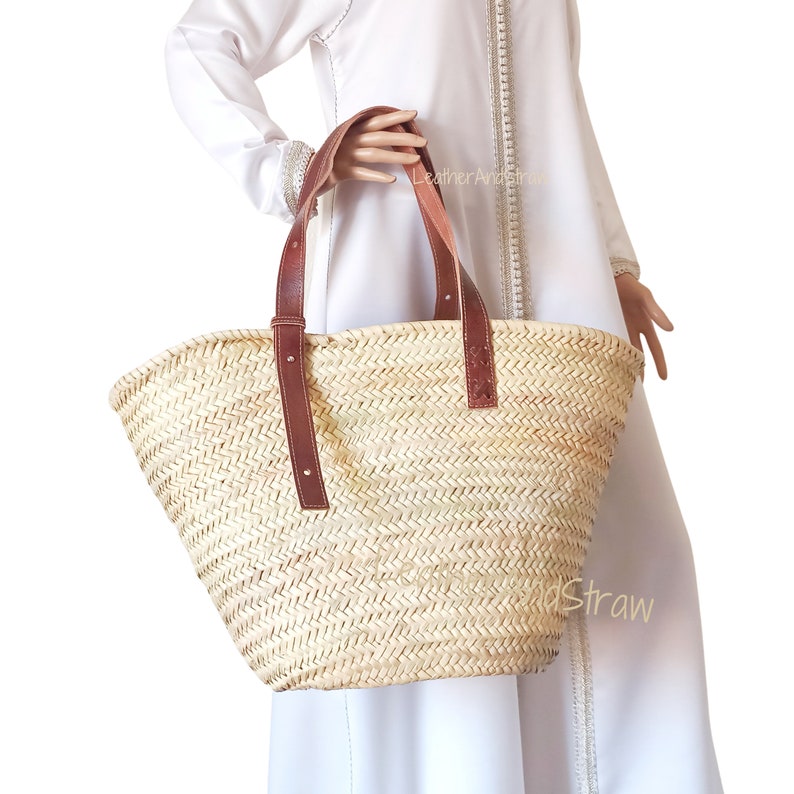 Large Straw Bag With Leather Handles Woven Bag Great to Use Etsy