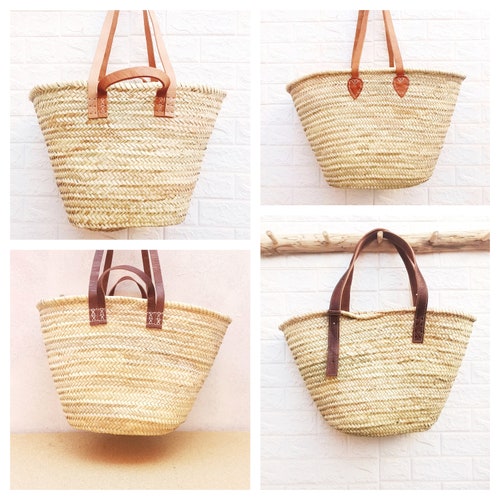 STRAW BAG Handmade With Leather French Market Basket French - Etsy