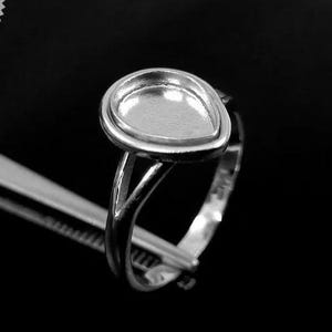 925 Sterling Silver Plain Wire Pear Shape Ring Bezel Blank Setting DIY With Split Band, Blank Ring Base, Bezel For Resin And Gemstones Work