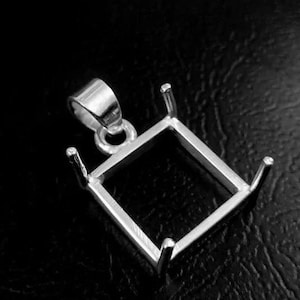 925 Sterling Silver Square Shape Prong Pendant Bezel Setting, Blank Square Shape Pendant Setting, For Gemstone Setting Purpose