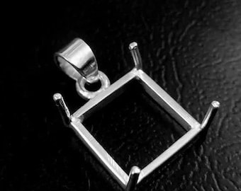 Incastonatura a castone con griffe quadrate in argento sterling 925, incastonatura a castone con griffe quadrate vuote, per incastonatura di pietre preziose