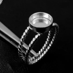 925 Sterling Silver Round Shape Ring Bezel Blank Setting DIY With Rope Wire Band, Blank Ring CUP, Bezel For Resin And Gemstones Work
