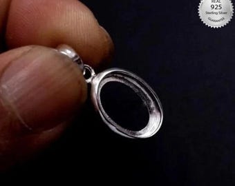 Ciondolo in argento sterling 925 con castone spesso ovale, castone vuoto, base per ciondolo vuota, lato posteriore aperto, castone per resina