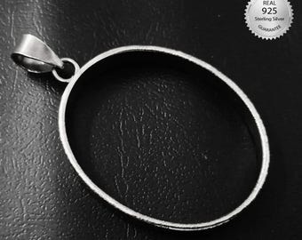 Ciondolo ovale vuoto in argento Sterling 925 con castone aperto, incastonatura ovale vuota, charm fai da te in argento per la creazione di gioielli in resina.
