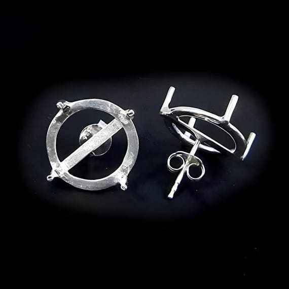 925 Sterling Silver Round Shape Earring Blank Bezel Setting, 4x4mm
