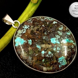 Silver Pendant Pure 925 Sterling Silver Oval Shape Pendant Studded With Fine Quality Tibetan Turquoise Cabochon Gemstones