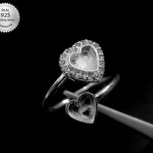 925 Sterling Silver Plain Bezel Ring Setting Diy With CZ, For Heart Shape Gemstone, Blank Ring Setting, Setting Cup, Bezel For Resin,