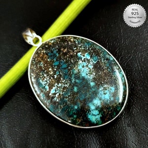 Silver Pendant Pure 925 Sterling Silver Oval Shape Pendant Studded With Fine Quality Tibetan Turquoise Cabochon Gemstones