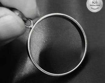 Ciondolo rotondo cavo con castone aperto in argento Sterling 925 autentico, fai da te, per la creazione di gioielli in resina.