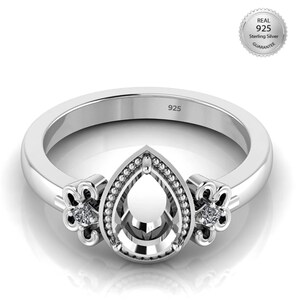 925 Sterling Solid Silver Ring Base, 6X9 MM Pear Blank Bezel Setting Ring, CZ Gemstone Ring, Designer Ring For Women, Jewelry For Girlfriend