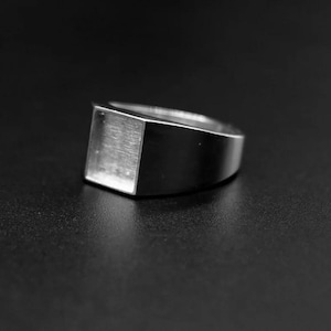 May include: A silver signet ring with a rectangular top.