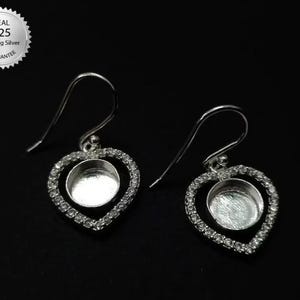 925 Sterling Silver Round Shape Earring Blank Bezel Setting, With Small CZ, Blank Earring Base, Earring Bezel Setting,