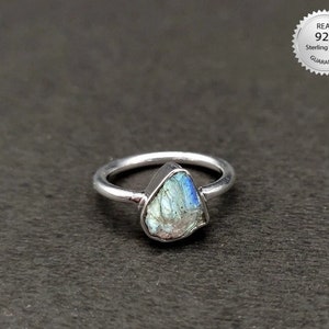 925 Sterling Silver Ring Studded With Irregular Shape Natural Rough Labradorite Gemstone, Handmade Silver Ring, Birthstone Ring, Dainty Ring