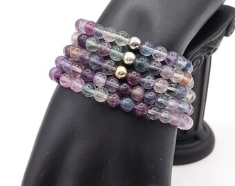 Natural Fluorite Bracelet: 6MM Stone Beads, Handcrafted Healing Crystal Jewelry, Gift for Her