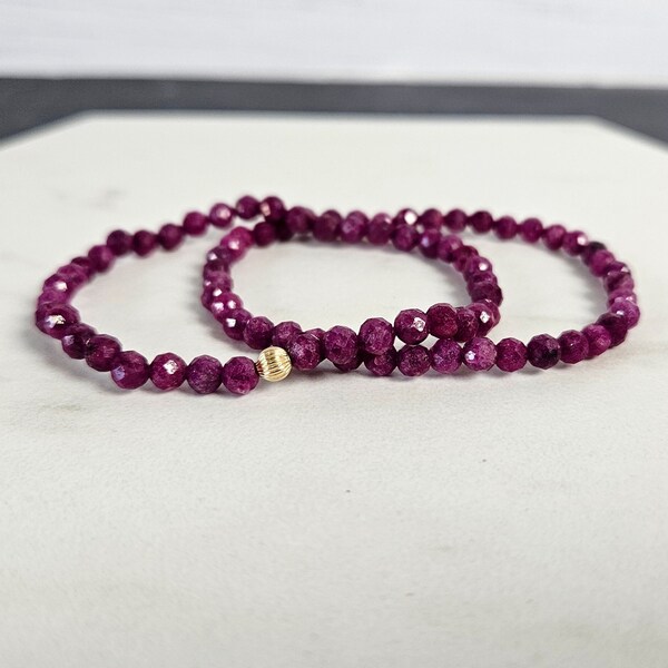 Dainty Ruby Bracelet - Natural Faceted Ruby Beads, 4MM Beads, Real Crystals, Handmade July Birthstone Jewelry for Women