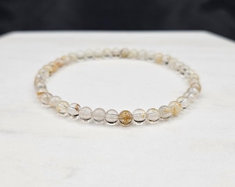 Rutilated Quartz Crystal Bracelet, Dainty Everyday Wear Gemstone Jewelry