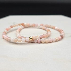 Pink Opal Bracelet - Small 4MM Beads - Stretch Beaded Bracelet - One of a Kind Jewelry Gift