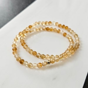 Dainty Citrine Bracelet - Small 4MM Faceted Beads - November Birthstone Jewelry - Genuine Citrine Gemstone Beads - Crystal Lovers Gift