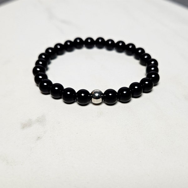 Black Onyx Bracelet - 6MM Gemstone Beads - Natural Onyx Crystal Jewelry - Handmade Beaded Mens Bracelet - Unisex Jewelry Gift