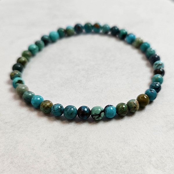 Turquoise Beaded Bracelet, Small 4MM Beads, December Birthstone Dainty Crystal Jewelry, Genuine Hubei Turquoise Jewelry for Women