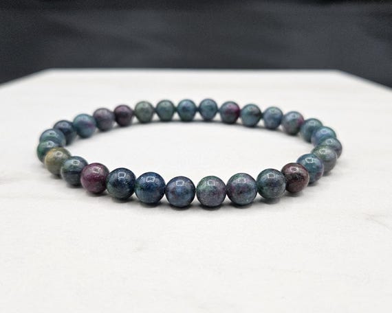 Handmade Ruby Kyanite Fuchsite Bracelet: Rare Gemstone Crystal Jewelry