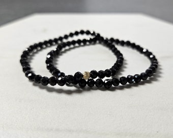 Black Spinel Bracelet - Dainty Semi Precious Gemstone Jewelry - Handmade 4MM Beaded Spinel Bracelet - Elegant Minimalist Jewelry