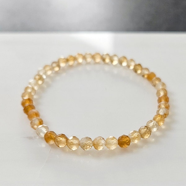 Dainty Citrine Bracelet Small 4MM Faceted Beads, November Birthstone Jewelry, Genuine Citrine Gemstone Beads